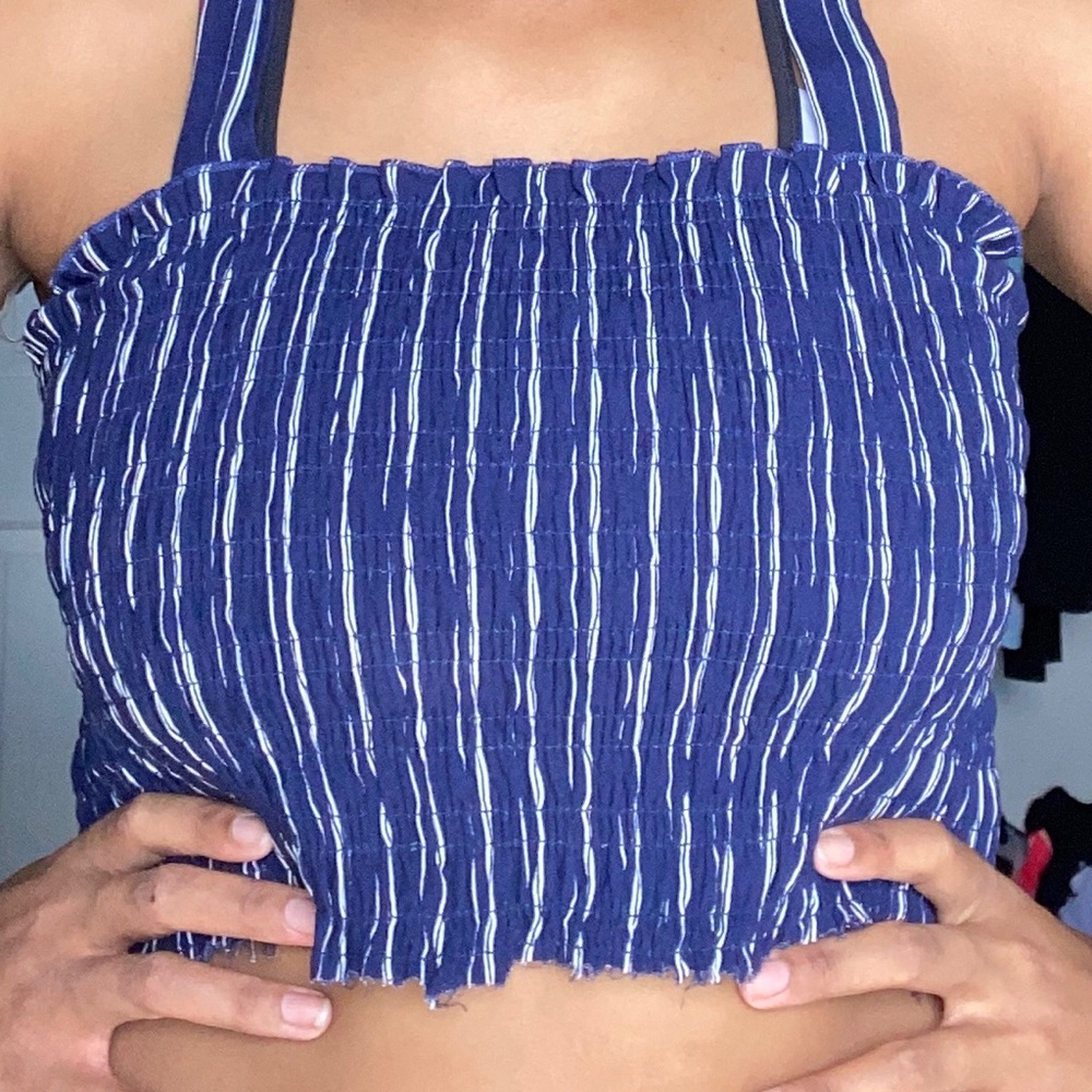 Blue cropped Stripped tank top